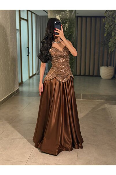 Sukar Brown Evening Dress |   Sukker Dresses