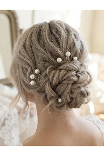 GÜLPEŞE 8 Pcs Silver Color Pearl Hair Clip, Bun Hair Clip