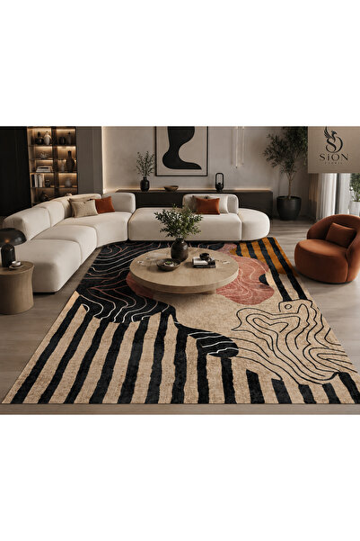 SionFabric Dijital Baskı Modern Soyut Desenli Gül Kurusu Kiremit Yıkanabilir ...