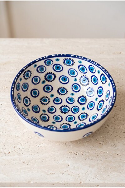 Mijja 16 cm Tile Handmade Evil Eye Beaded Ceramic Bowl Red Appetizer Salad Bowl