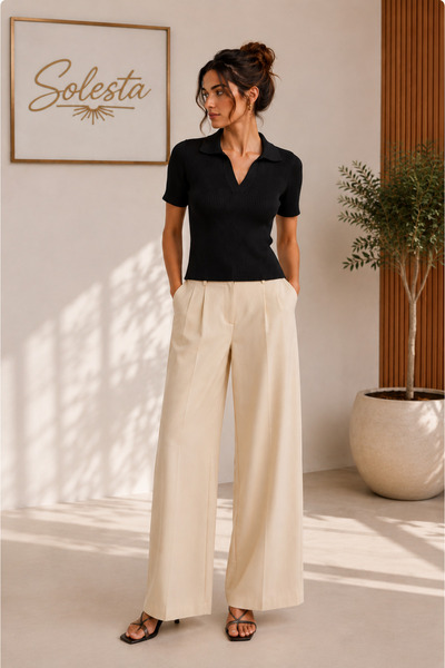 Nuvia Siyah More Sustainable Basic Polo Yaka Triko İnce Bluz