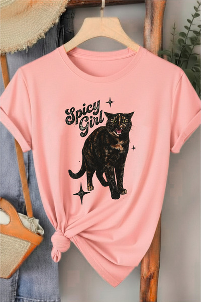 l'eivor Spicy Girl Cat Printed Cotton Women's T-Shirt