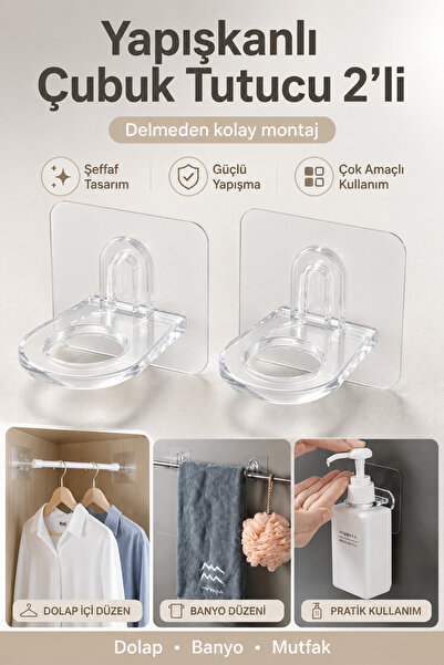 ALL FAST 2 Adet Yapışkanlı Çok Amaçlı Duvar Askısı Şeffaf Halkalı Düzenleyici...