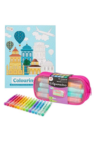 Decotime Set Carte de Colorat Antistres Urban + 15 Markere, 96 pagini