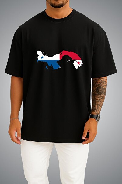 Bahriyeli Collection Oversize Panama Flag and Map Chest Printed Unisex T-Shirt