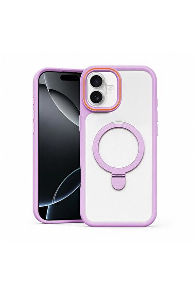 Zebana Apple iPhone 16 Uyumlu Kılıf MagRing Standlı Silikon Kılıf Lila