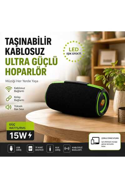 ikel elektro 15W Taşınabilir Kablosuz Bluetooth Hoparlör | LED Işıklı | USB /...