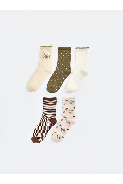 LC Waikiki Nevavm Farkıyla Lcw Dream Ecru Patterned 5-Piece Pack Women's Socks