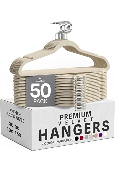 Generic شماعات ملابس مخملية فاخرة (عبوة من 50 قطعة) - شماعات ثقيلة التحمل - غ...
