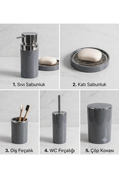 BANYO SETİ ÇÖP KOVASI-DİŞ FIRÇALIK-SABUNLUK-SIVI SABUNLULUK-WC FIRÇALIK