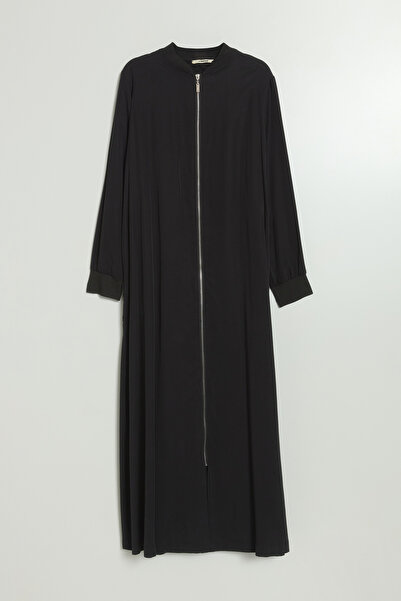 Nihan Arkası Dantel Tencel Abaya - Siyah