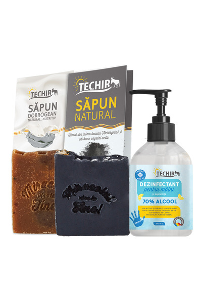 Techir SET DE DEZINFEȚANT VIRUCIDAL 250 ML + 2 SĂPUNURI HIDRATANTE