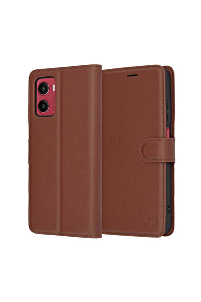 Techsuit Husă pentru Motorola Moto G05, tip portofel din piele, maro - maro