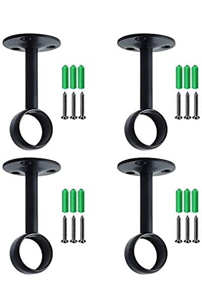 STARSTAR 4-pack black stainless steel curtain rod brackets with mounting mate...