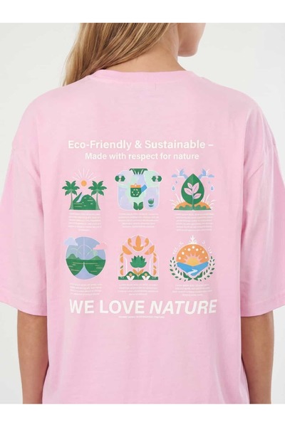Coredra We Love Nature Oversize Fit Women's T-Shirt - Pink - C101