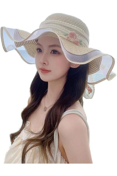 STARSTAR Wide-brimmed straw hat with a wavy brim – a stylish butterfly-strap ...