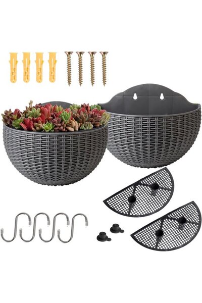 STARSTAR Wall-Mounted Flower Pot - Semi-Round Rattan Faux - Self-Watering - S...