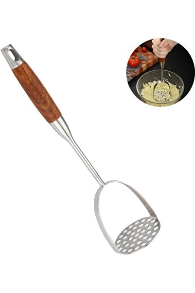 STARSTAR Stainless steel potato masher with wooden handle - ideal for mashing...