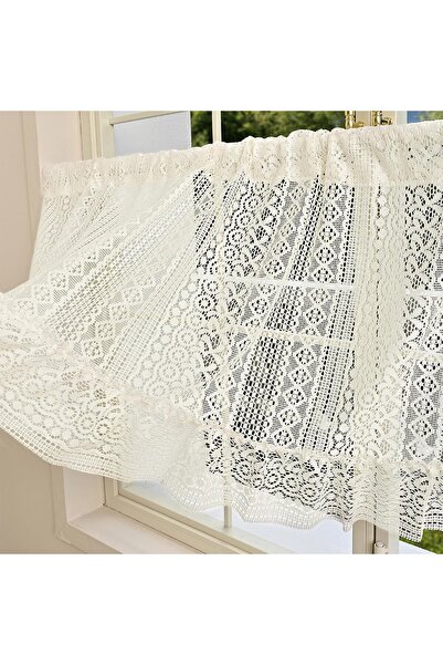 STARSTAR Farmhouse Crochet Lace Kitchen Valance Curtain, Country Boho Tulle W...