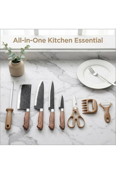 Klyte 8-Piece Kitchen Knife Set with Meat Claws, Scissors & Sharpener, Ultra-Sharp Chef Knives for Meat Slicing & Vegetable Prep, Ergonomic Cutlery for Home Kitchens & Chefs