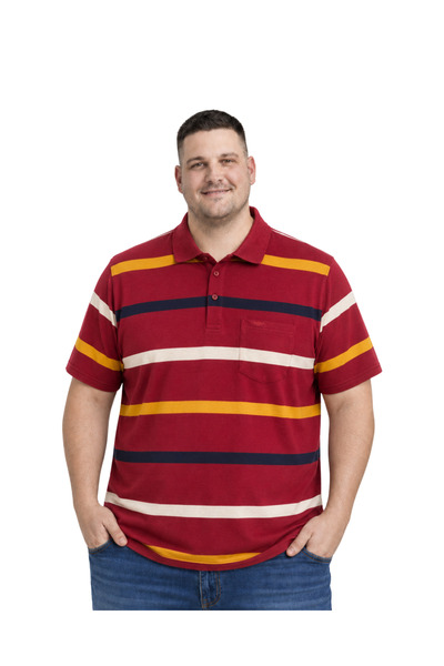 BattalModa Muška majica velikih dimenzija sa crvenim prugama od pike materija...