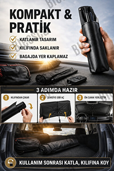 Blessca Araba Güneşlik Şemsiye Ön Cam Güneşliği Otomobil Güneşlikleri Araç Oto İçi Şemsiyesi Gölge Yansıtma Gölgelik Güneş Koruyucu Katlanabilir UV Teknoloji