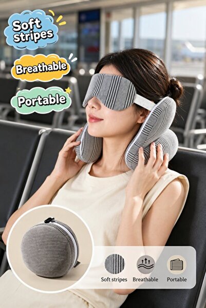 Generic 1 Corduroy 2 In 1 Travel Neck Pillow Eye Mask Set Light Blocking Port...
