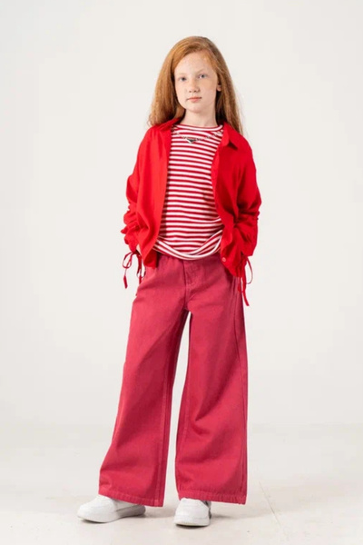GİYİCEM TEKSTİL Girl's Basic T-Shirt, Shirt, Pants 3-Piece Combination Set 1810
