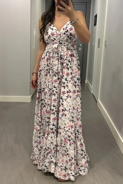 Suziş Leopard and Flower Patterned Strappy Dress Rom39835
