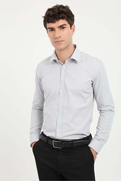 Dufy Men's Slim Fit Long Sleeve Gray Shirt