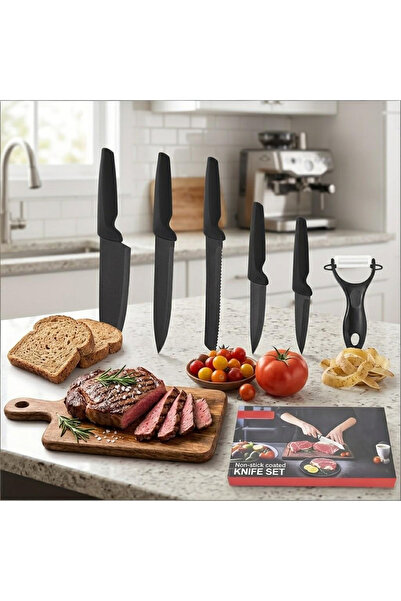 Klyte 6-Piece Kitchen Knife Set with Peeler, All-in-One Chef Knives for Home ...