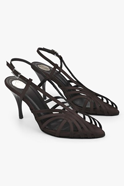 Shoeberry Pantofi cu toc din satin maro Aliva de damă