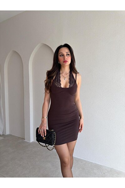 Mooi Butik فستان ليونى ميني 4587 - بني غامق