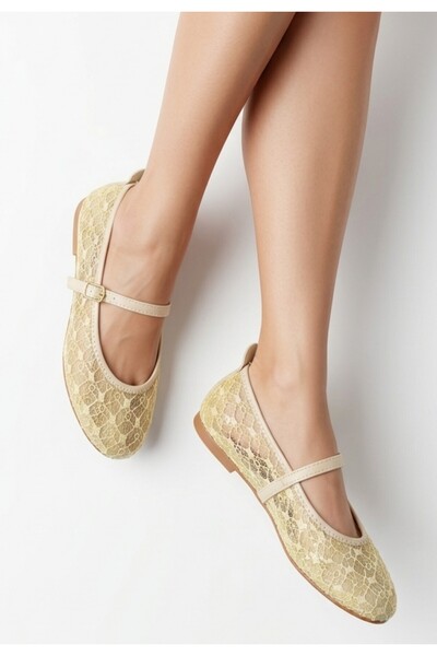 ALFA AKSESUAR 03 Tinwa Beige Tulle Ballerina Shoes