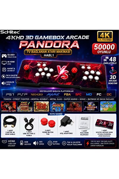 schitec 4KHD 3D Gamebox Arcade 48 Emülatörlü Oyun Konsolu Pandora Atari Makin...