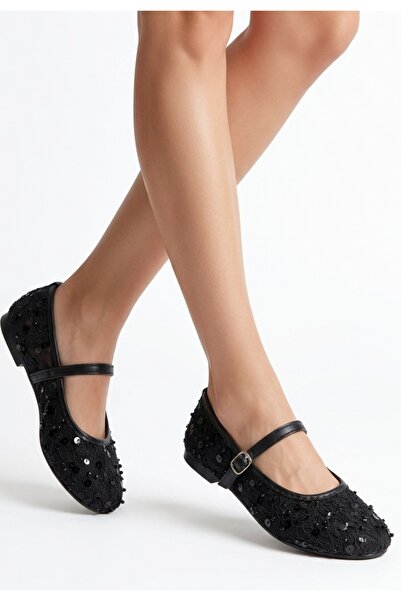 ALFA AKSESUAR 03 Cawe Black Tulle Ballerina Shoes