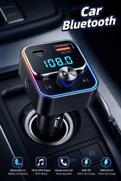 Generic One Bluetooth 53 Fm Transmitter Car Charger Pd 30W Qc 18W Handsfree M...