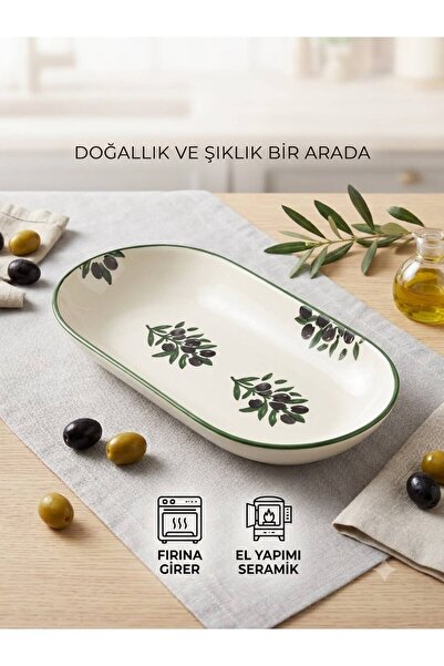 caddeplushome Zeytin Desenli Kayık Tabak