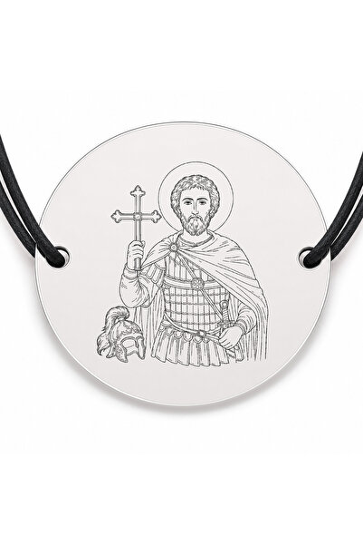 Simoshop Brățară argint 925 cu bănuț Sfântul Mare Mucenic Artemie, șnur negru...