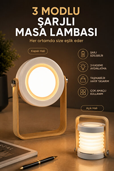 Edison Şarjlı LED Masa Lambası 3 Modlu Dokunmatik Gece Lambası Ayarlanabilir ...