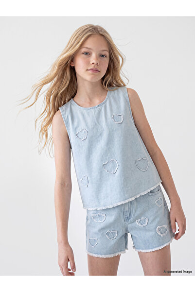 LC Waikiki Trendlucky Girls' Jean Blouse with Appliqué Detail and Difference ...