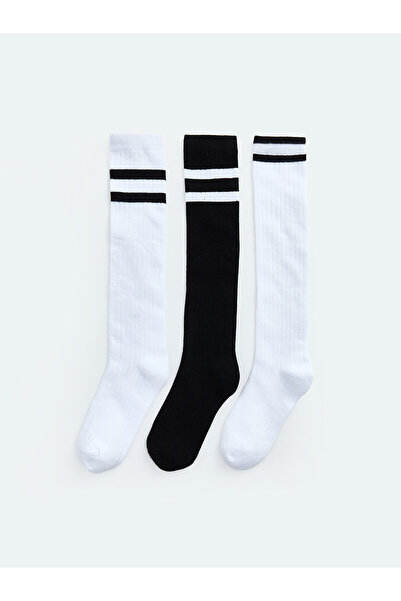 LC Waikiki Nevavm Farkıyla Lcw Kids Ecru Striped Girls' Knee High Socks