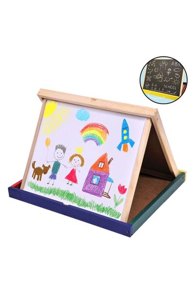 BAMI NETWORK Tabla pliabila cu doua fete lemn 40x40cm pentru copii 3 ani+