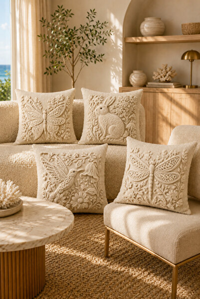 stellahomes 3D Look Digital Printed Cream Knitted Effect Decorative Pillowcas...