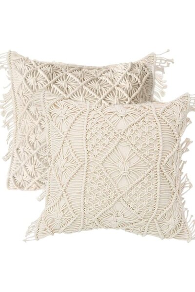 STARSTAR 2-Piece Handmade Knitted Boho Pillowcase Set, 45x45cm, Decorative Cu...