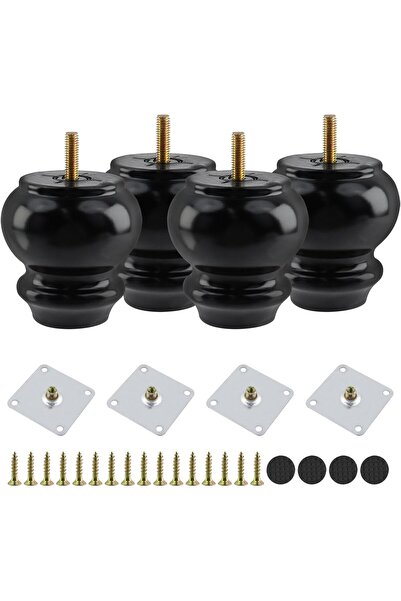 Generic Brand Set 4 Picioare din Lemn Masiv Negre cu Șuruburi, pentru Pat, Fo...