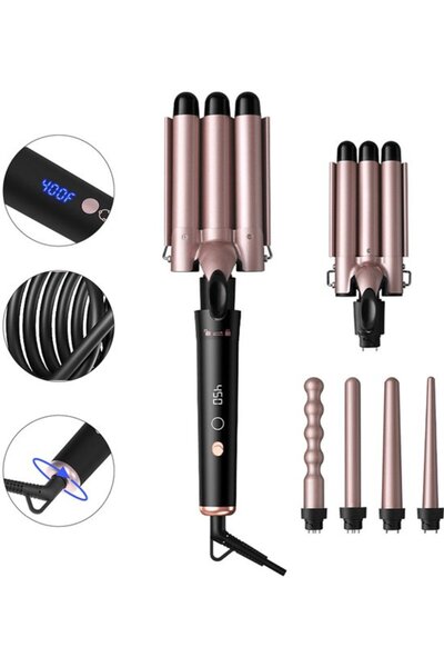 STARSTAR 5-in-1 curling iron with 2/4 temperature settings, LCD screen, 360° ...