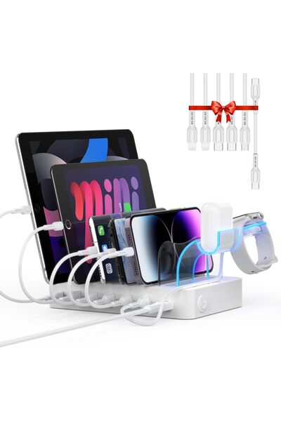 SooPii USB Charging Station, Multiple USB Charger for Devices, Mixed Cables I...