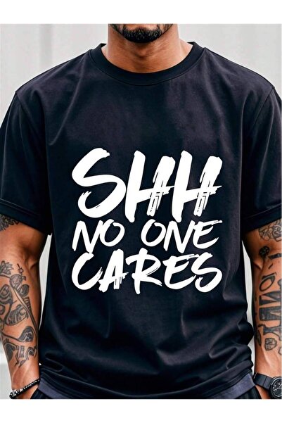 4Car Men's SHH NO ONE CARES Printed-Shirt - Vintage Knit Texture Round Neck S...