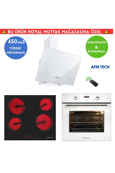 R39 Turbo Elekt. Vitro Dijital Beyaz Ankastre Set (AO 2163 W60+VC 640 Siyah+ 1460 RC W60